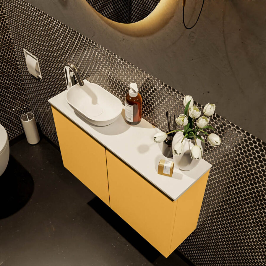 MONDIAZ FOWY toiletmeubel 80cm kleur ocher. Waskom positie links kleur talc | talc. Met 1 kraangat - Afbeelding 3