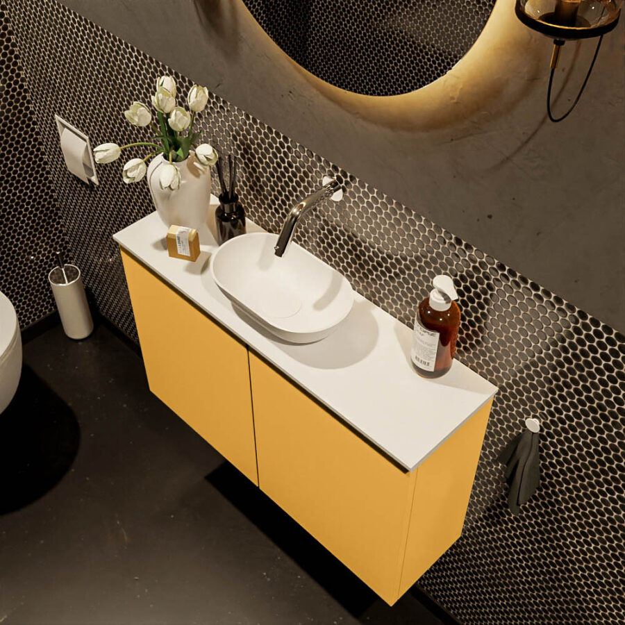 MONDIAZ FOWY toiletmeubel 80cm kleur ocher. Waskom positie midden kleur talc | talc. Zonder kraangat - Afbeelding 3