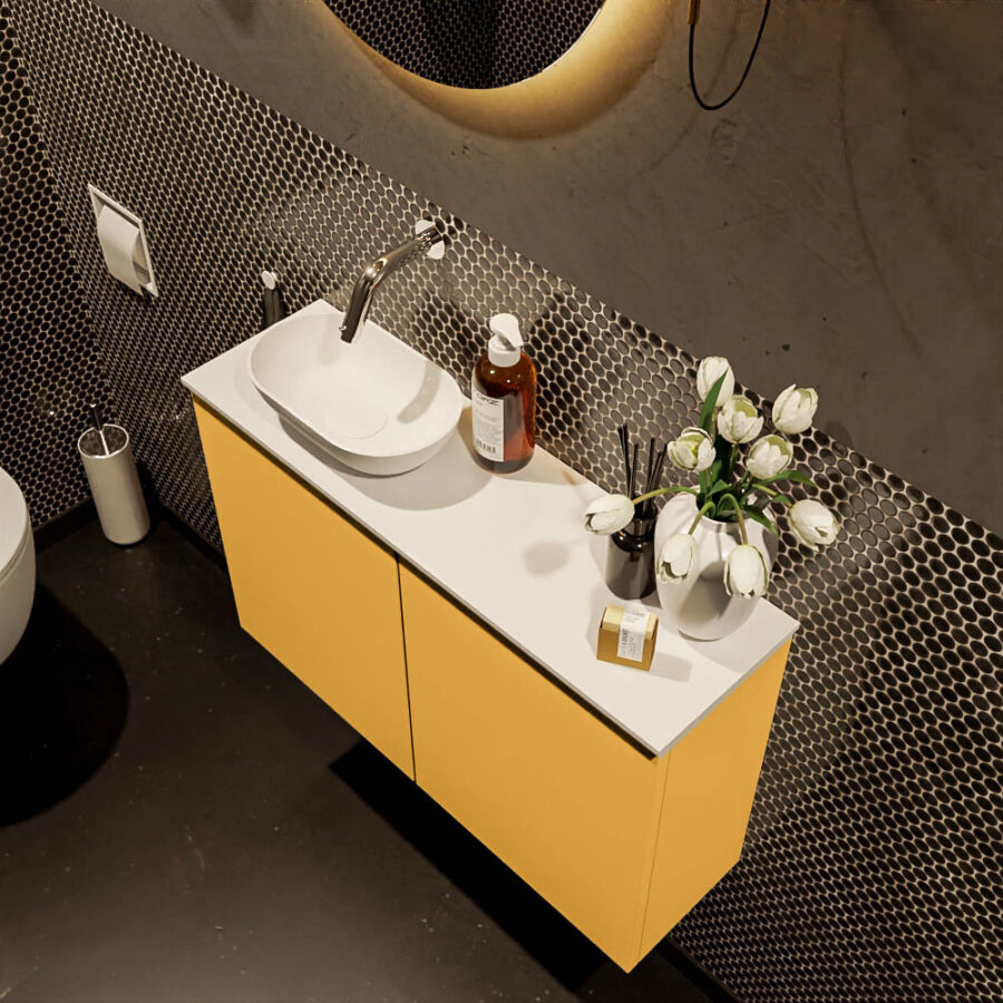 MONDIAZ FOWY toiletmeubel 80cm kleur ocher. Waskom positie links kleur talc | talc. Zonder kraangat - Afbeelding 3