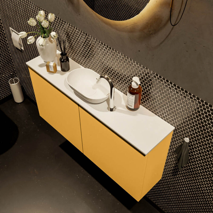 MONDIAZ FOWY toiletmeubel 100cm kleur ocher. Waskom positie midden kleur talc | talc. Met 1 kraangat - Afbeelding 3