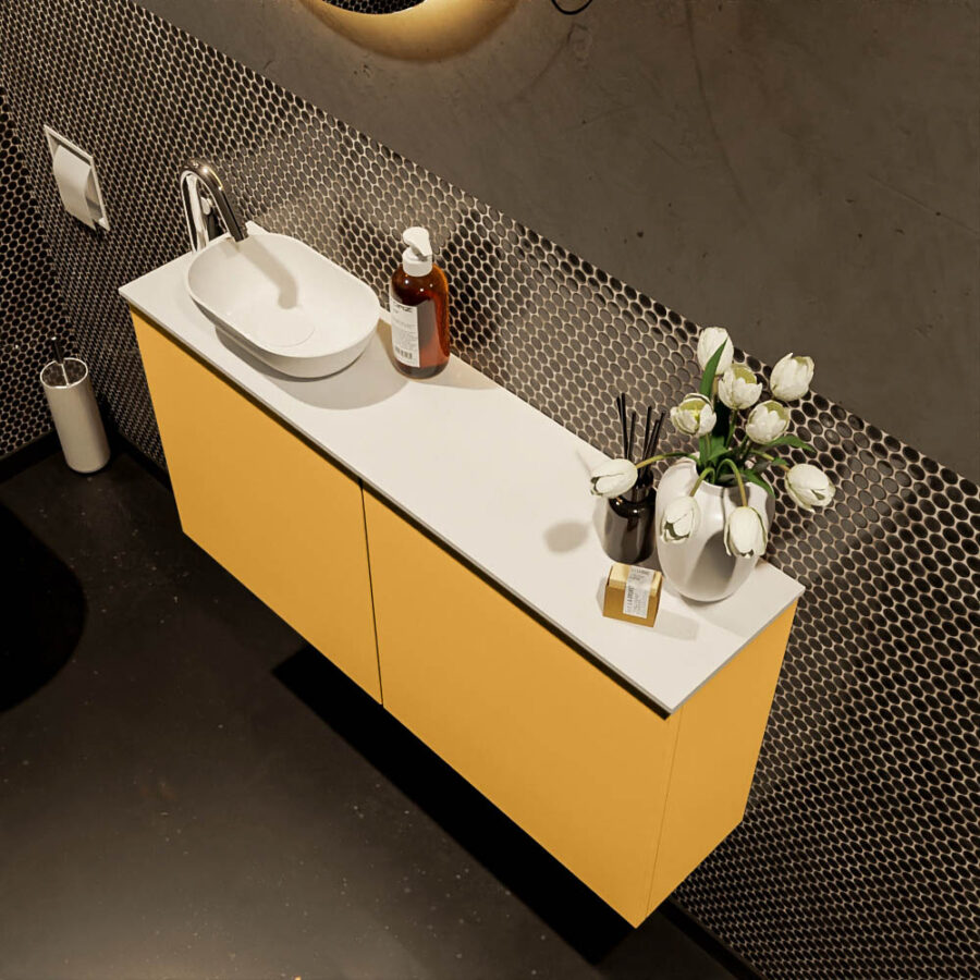MONDIAZ FOWY toiletmeubel 100cm kleur ocher. Waskom positie links kleur talc | talc. Met 1 kraangat - Afbeelding 3