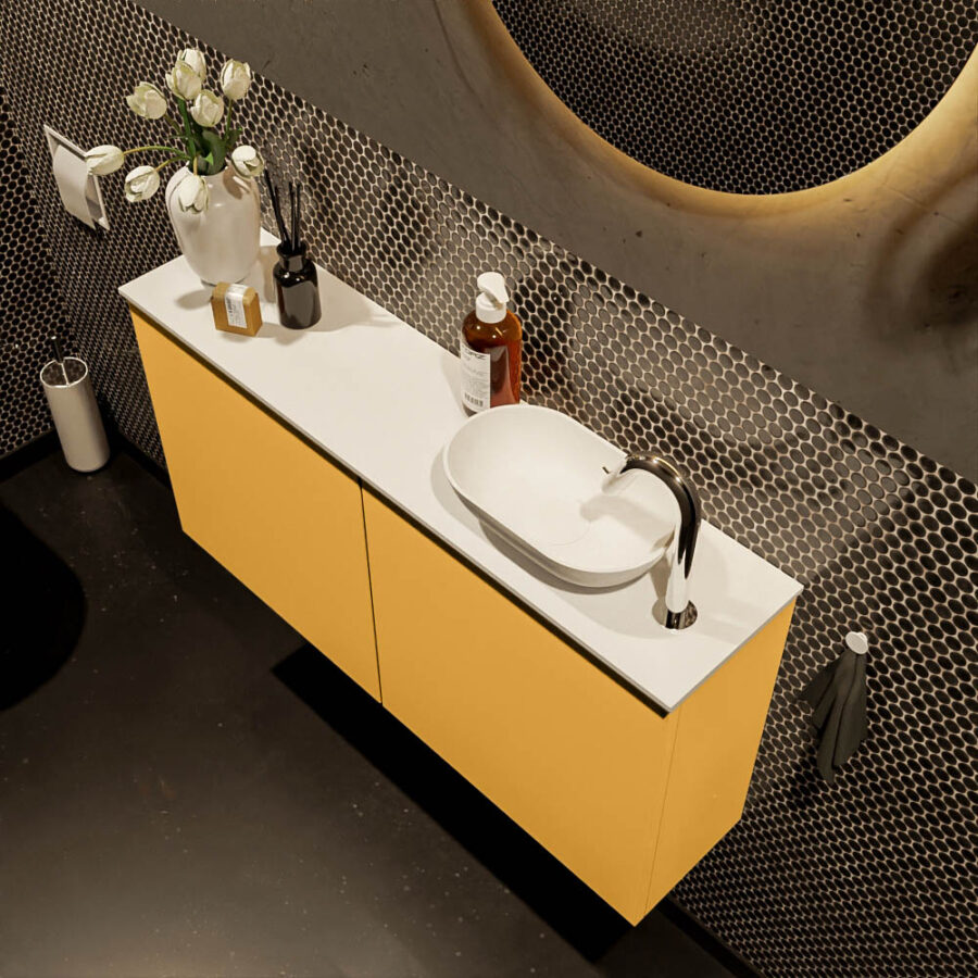 MONDIAZ FOWY toiletmeubel 100cm kleur ocher. Waskom positie rechts kleur talc | talc. Met 1 kraangat - Afbeelding 3
