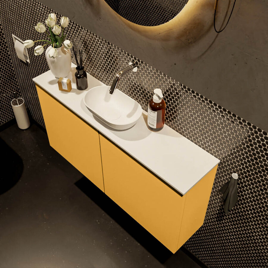 MONDIAZ FOWY toiletmeubel 100cm kleur ocher. Waskom positie midden kleur talc | talc. Zonder kraangat - Afbeelding 3