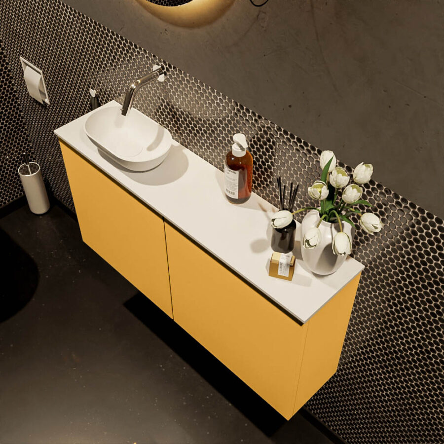MONDIAZ FOWY toiletmeubel 100cm kleur ocher. Waskom positie links kleur talc | talc. Zonder kraangat - Afbeelding 3