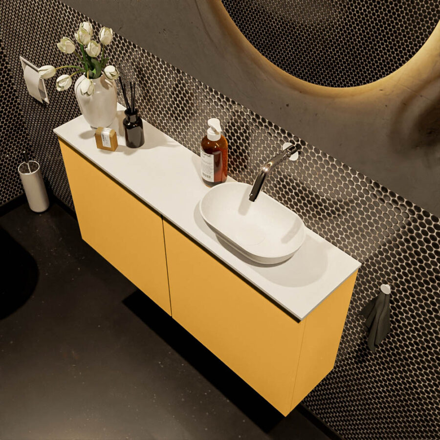 MONDIAZ FOWY toiletmeubel 100cm kleur ocher. Waskom positie rechts kleur talc | talc. Zonder kraangat - Afbeelding 3