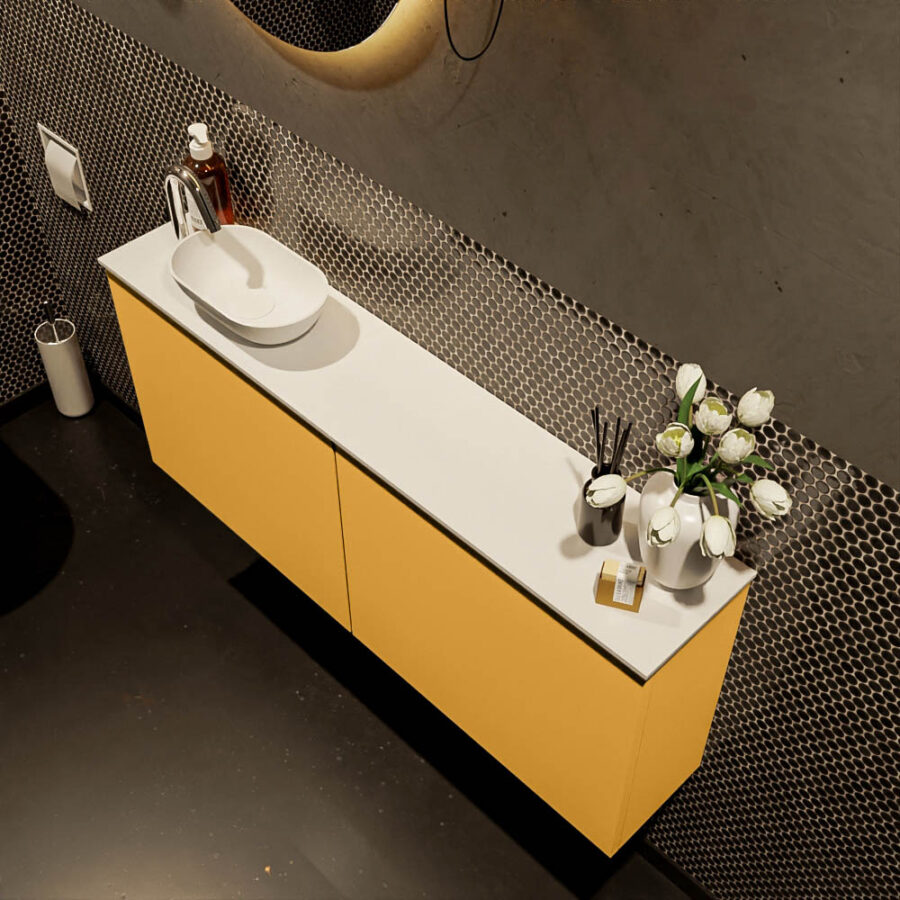 MONDIAZ FOWY toiletmeubel 120cm kleur ocher. Waskom positie links kleur talc | talc. Met 1 kraangat - Afbeelding 3