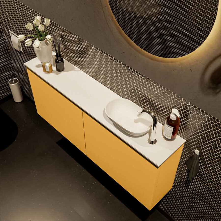 MONDIAZ FOWY toiletmeubel 120cm kleur ocher. Waskom positie rechts kleur talc | talc. Met 1 kraangat - Afbeelding 3
