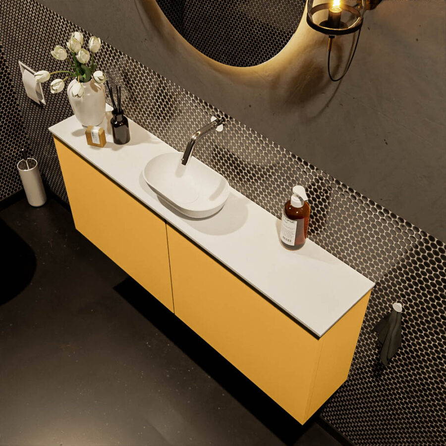MONDIAZ FOWY toiletmeubel 120cm kleur ocher. Waskom positie midden kleur talc | talc. Zonder kraangat - Afbeelding 3