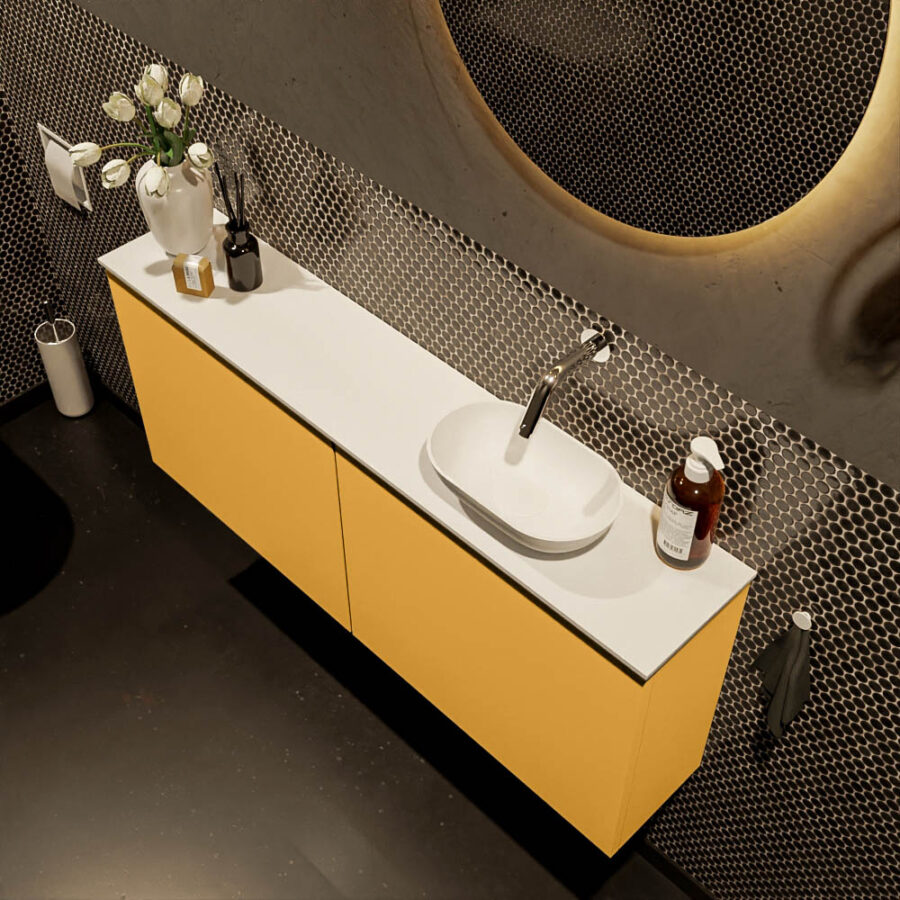 MONDIAZ FOWY toiletmeubel 120cm kleur ocher. Waskom positie rechts kleur talc | talc. Zonder kraangat - Afbeelding 3