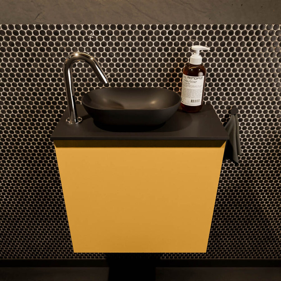 MONDIAZ FOWY toiletmeubel 50cm kleur ocher. Waskom positie links kleur urban | urban. Met 1 kraangat - Afbeelding 2
