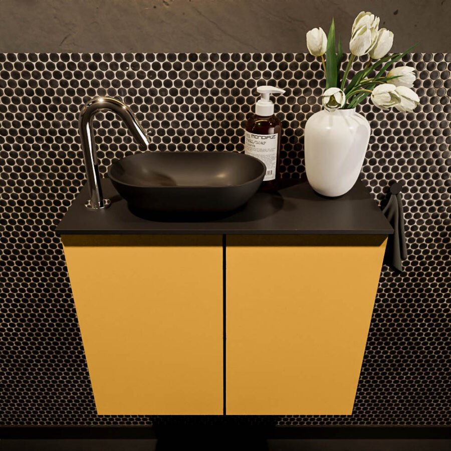 MONDIAZ FOWY toiletmeubel 60cm kleur ocher. Waskom positie links kleur urban | urban. Met 1 kraangat - Afbeelding 2