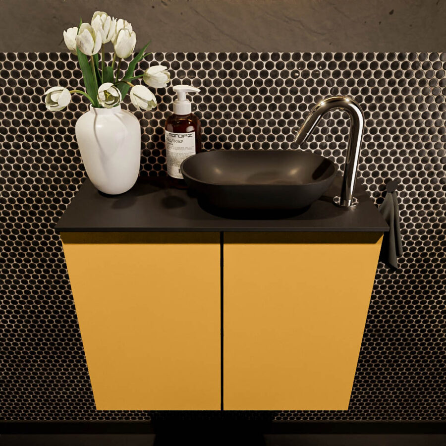 MONDIAZ FOWY toiletmeubel 60cm kleur ocher. Waskom positie rechts kleur urban | urban. Met 1 kraangat - Afbeelding 2