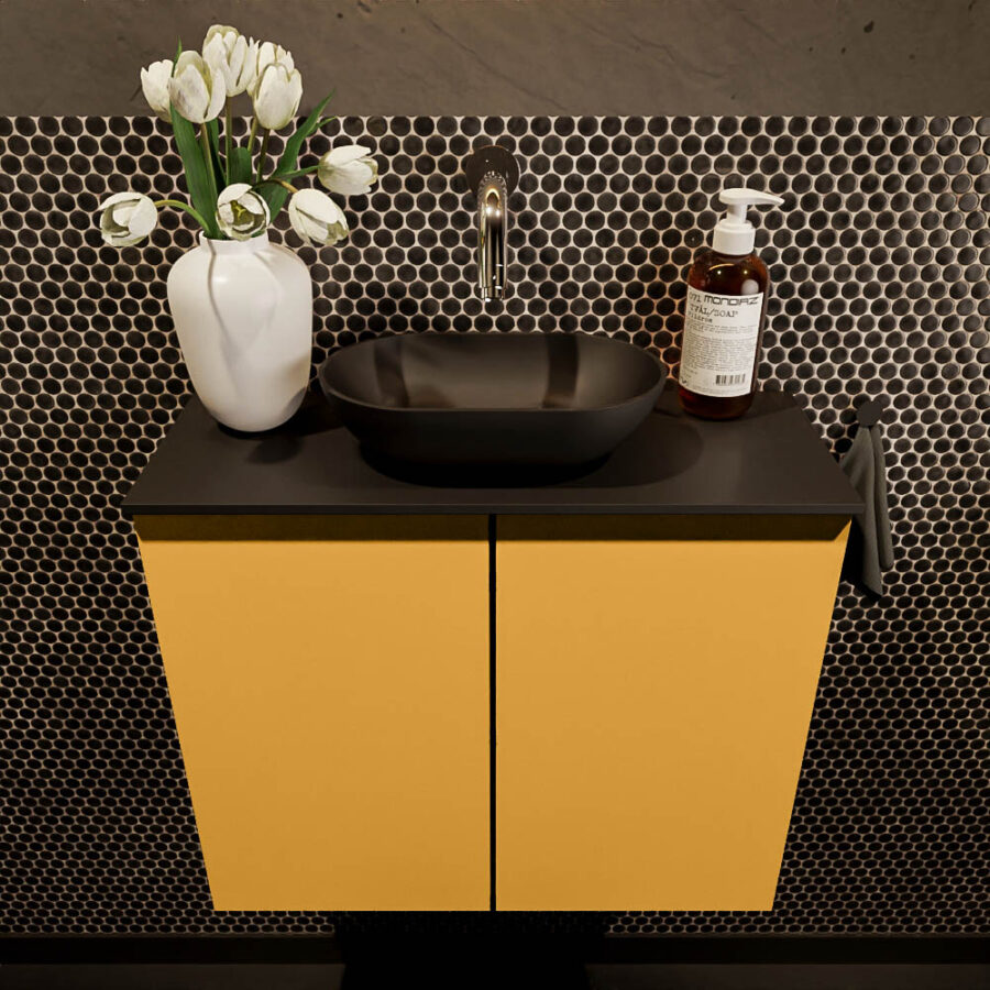 MONDIAZ FOWY toiletmeubel 60cm kleur ocher. Waskom positie midden kleur urban | urban. Zonder kraangat - Afbeelding 2