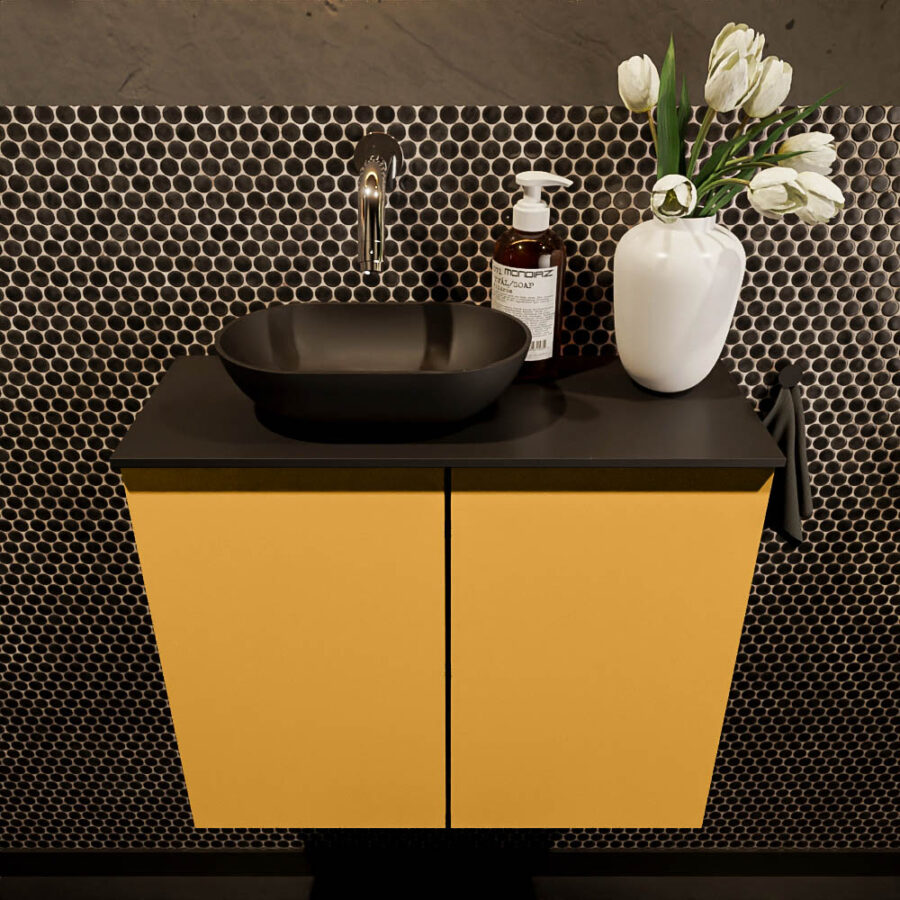 MONDIAZ FOWY toiletmeubel 60cm kleur ocher. Waskom positie links kleur urban | urban. Zonder kraangat - Afbeelding 2