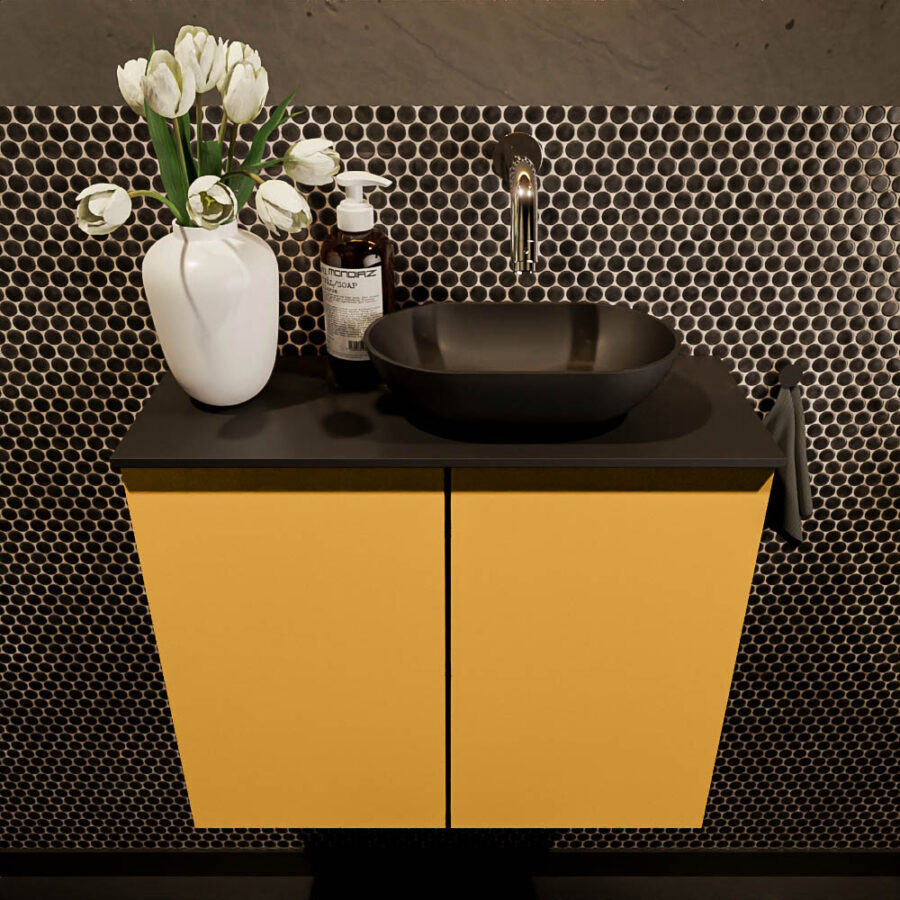 MONDIAZ FOWY toiletmeubel 60cm kleur ocher. Waskom positie rechts kleur urban | urban. Zonder kraangat - Afbeelding 2