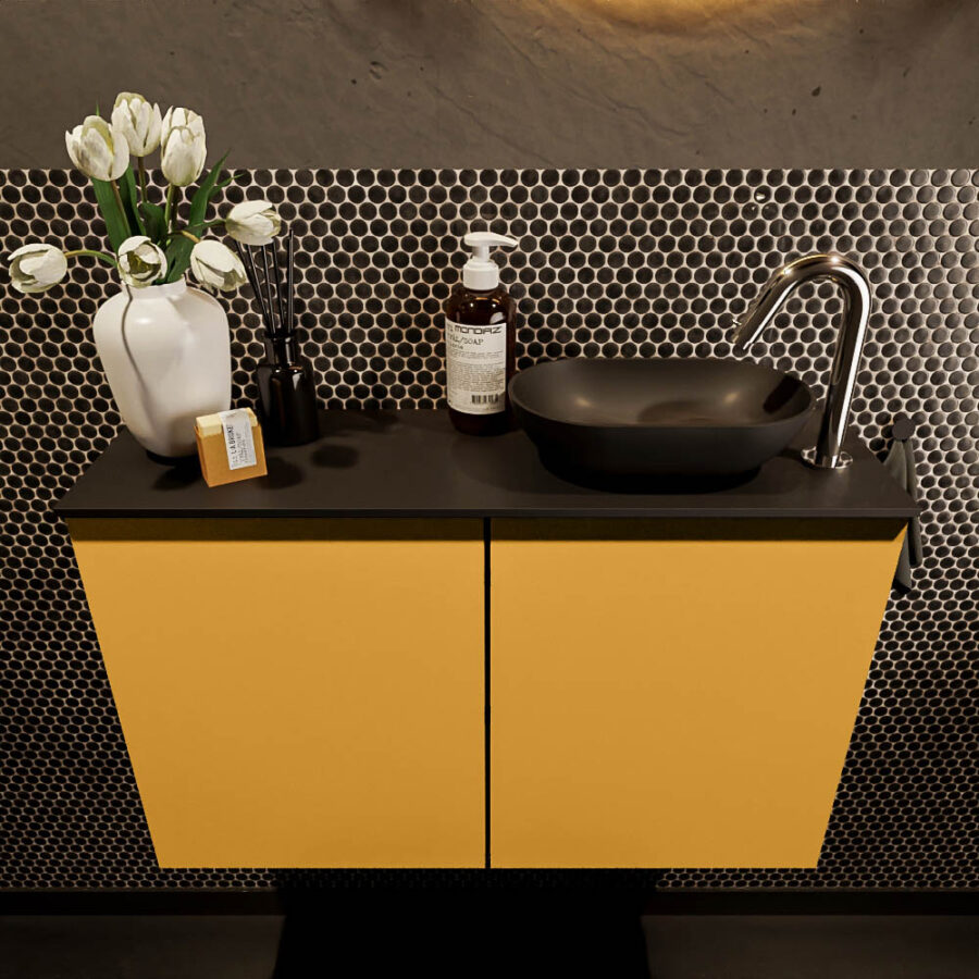 MONDIAZ FOWY toiletmeubel 80cm kleur ocher. Waskom positie rechts kleur urban | urban. Met 1 kraangat - Afbeelding 2