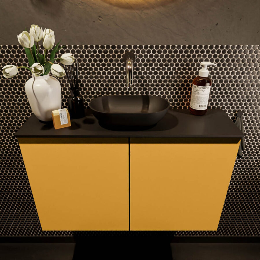 MONDIAZ FOWY toiletmeubel 80cm kleur ocher. Waskom positie midden kleur urban | urban. Zonder kraangat - Afbeelding 2