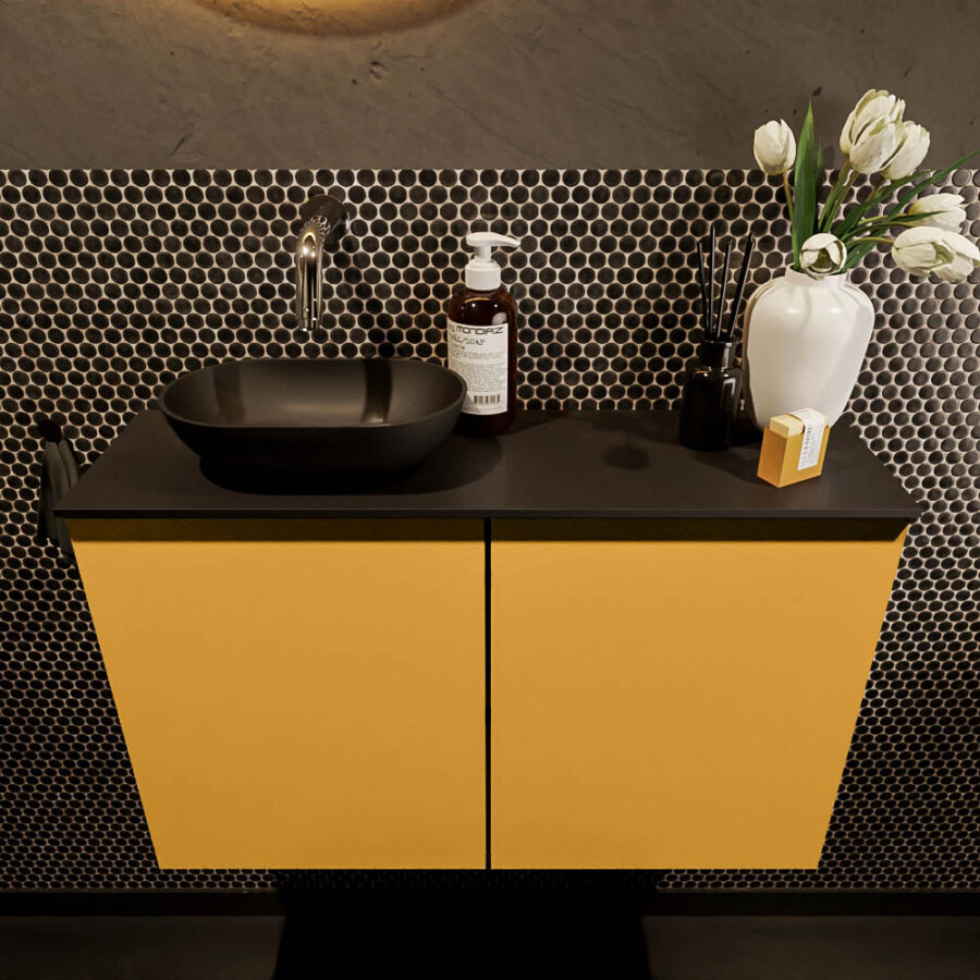 MONDIAZ FOWY toiletmeubel 80cm kleur ocher. Waskom positie links kleur urban | urban. Zonder kraangat - Afbeelding 2