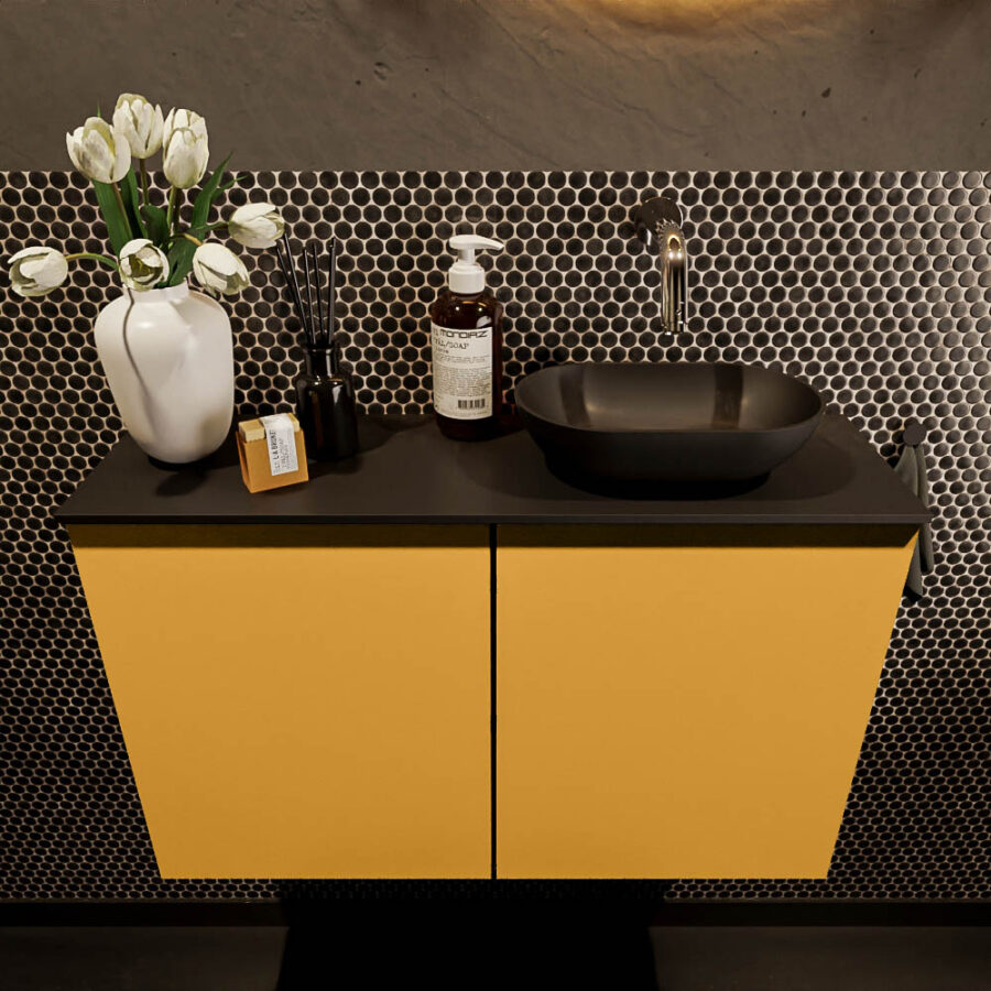 MONDIAZ FOWY toiletmeubel 80cm kleur ocher. Waskom positie rechts kleur urban | urban. Zonder kraangat - Afbeelding 2