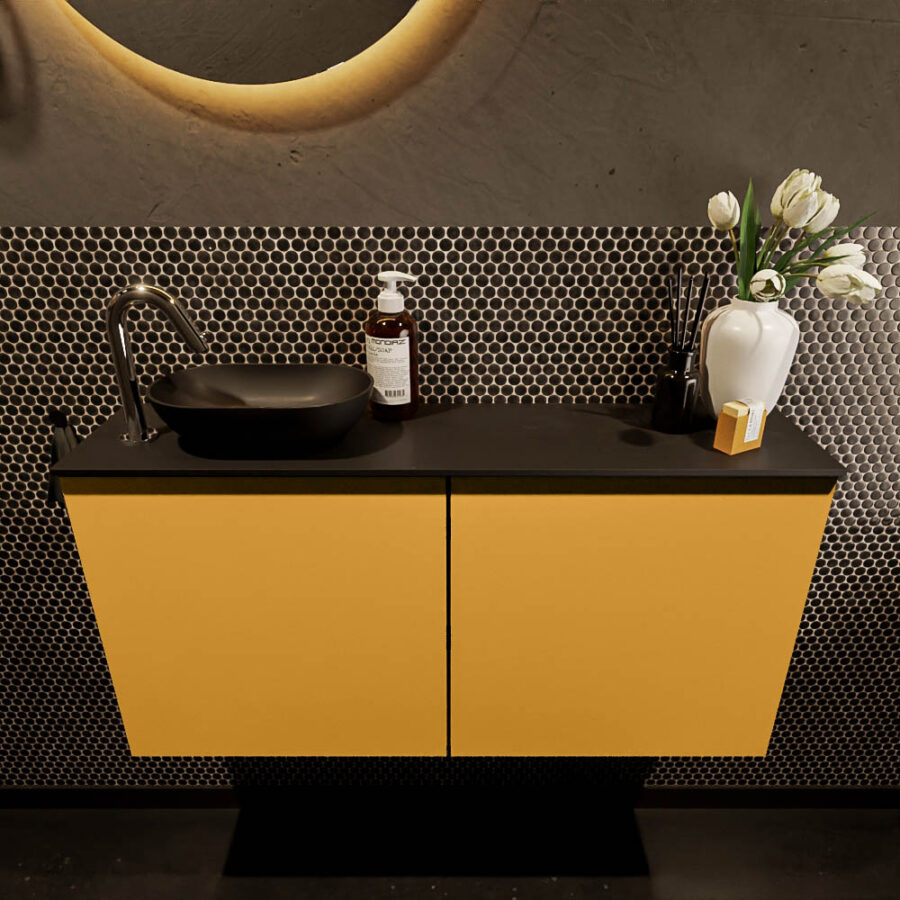 MONDIAZ FOWY toiletmeubel 100cm kleur ocher. Waskom positie links kleur urban | urban. Met 1 kraangat - Afbeelding 2