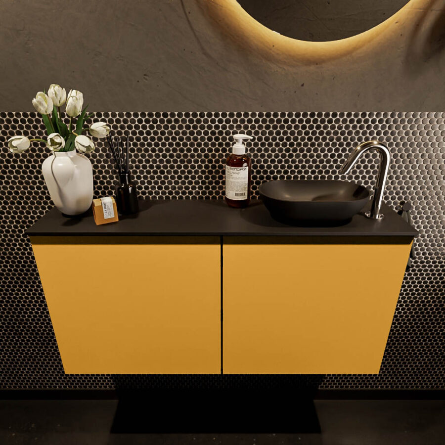 MONDIAZ FOWY toiletmeubel 100cm kleur ocher. Waskom positie rechts kleur urban | urban. Met 1 kraangat - Afbeelding 2