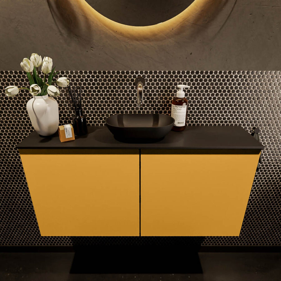 MONDIAZ FOWY toiletmeubel 100cm kleur ocher. Waskom positie midden kleur urban | urban. Zonder kraangat - Afbeelding 2