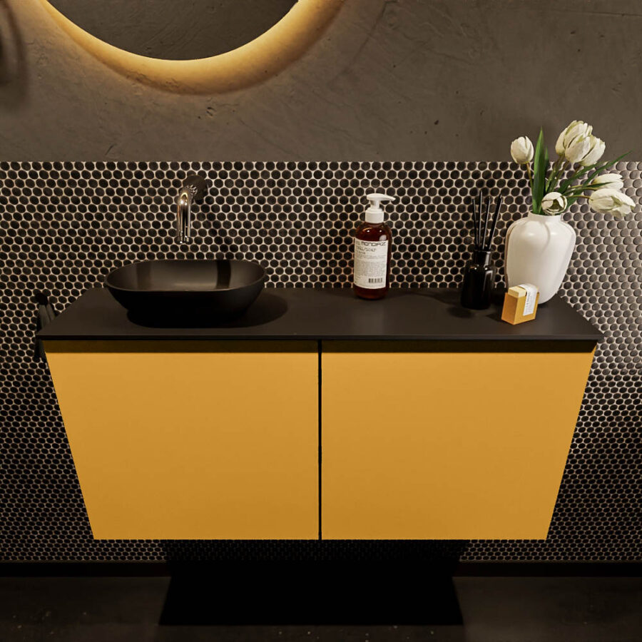 MONDIAZ FOWY toiletmeubel 100cm kleur ocher. Waskom positie links kleur urban | urban. Zonder kraangat - Afbeelding 2