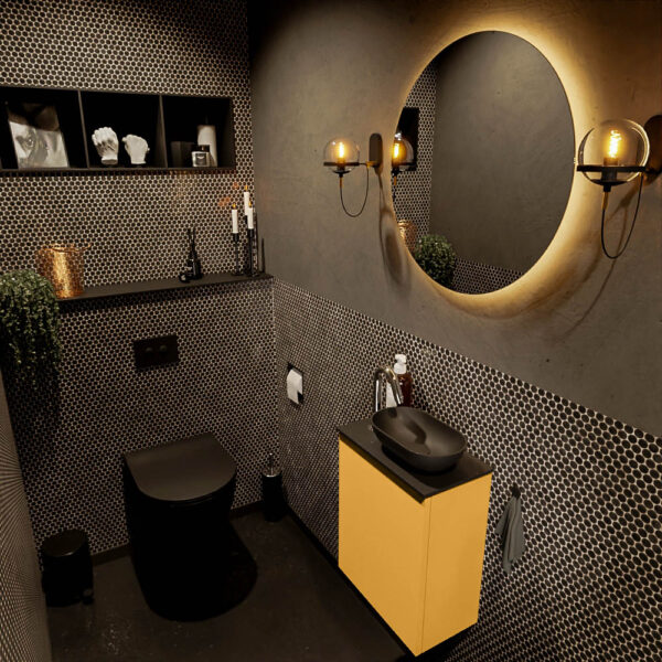 MONDIAZ FOWY toiletmeubel 40cm kleur ocher. Waskom positie rechts kleur urban | urban. Met 1 kraangat