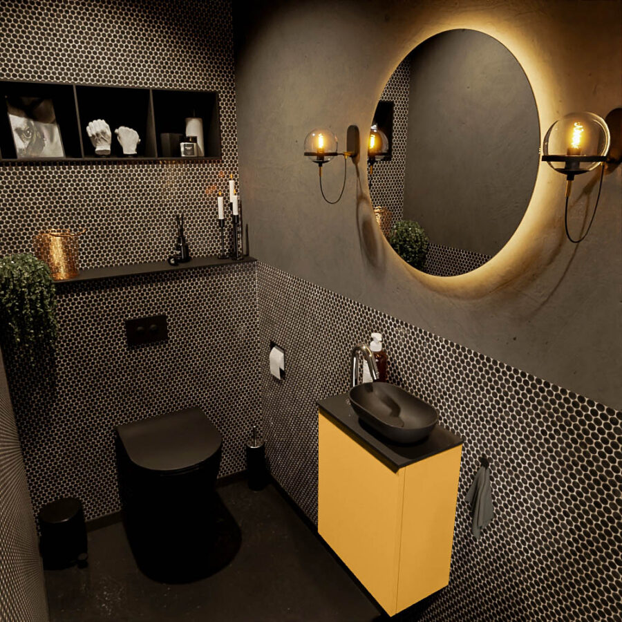 MONDIAZ FOWY toiletmeubel 40cm kleur ocher. Waskom positie rechts kleur urban | urban. Met 1 kraangat