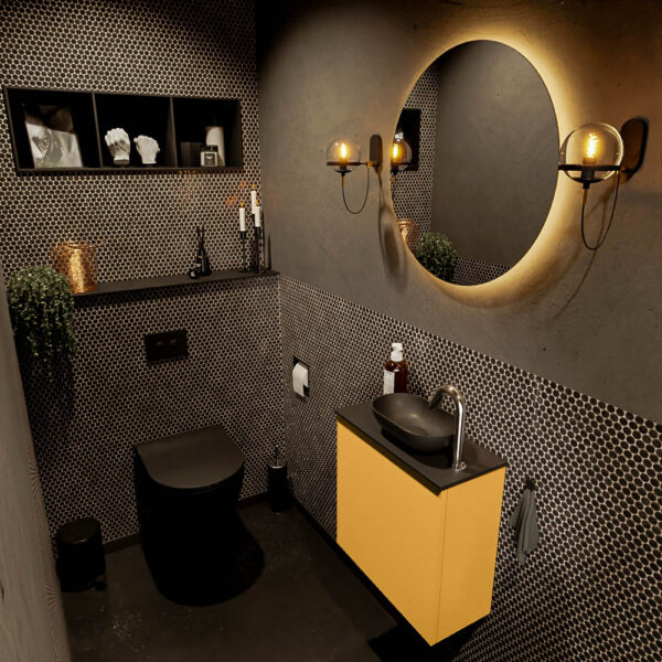 MONDIAZ FOWY toiletmeubel 50cm kleur ocher. Waskom positie rechts kleur urban | urban. Met 1 kraangat