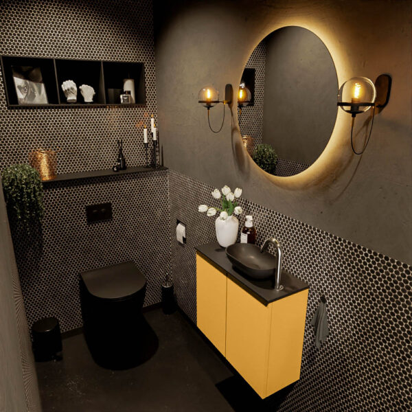 MONDIAZ FOWY toiletmeubel 60cm kleur ocher. Waskom positie rechts kleur urban | urban. Met 1 kraangat