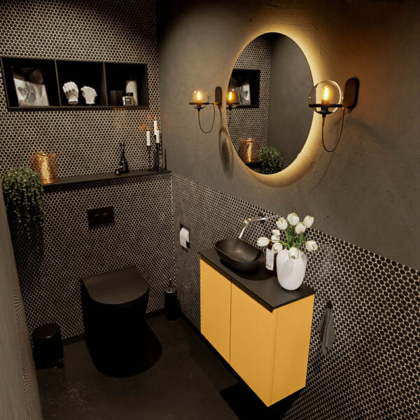 MONDIAZ FOWY toiletmeubel 60cm kleur ocher. Waskom positie links kleur urban | urban. Zonder kraangat