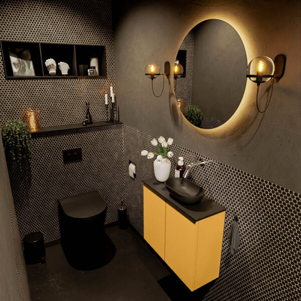 MONDIAZ FOWY toiletmeubel 60cm kleur ocher. Waskom positie rechts kleur urban | urban. Zonder kraangat