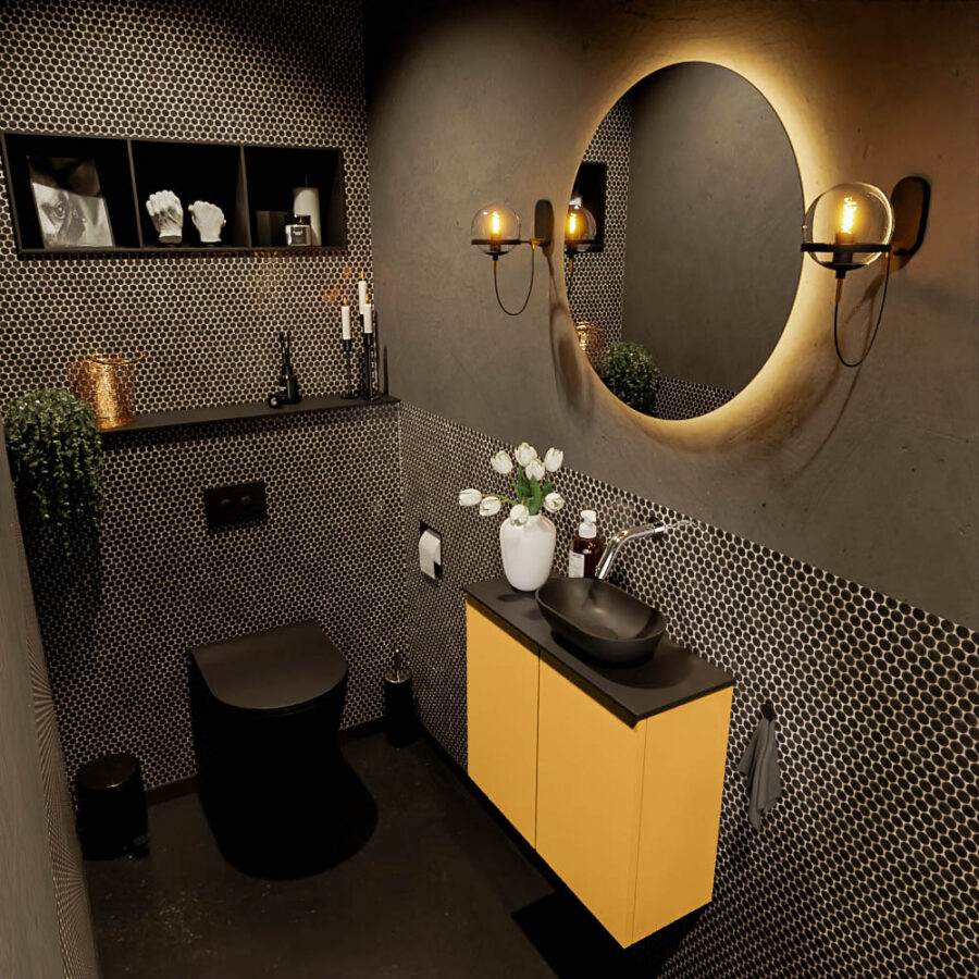 MONDIAZ FOWY toiletmeubel 60cm kleur ocher. Waskom positie rechts kleur urban | urban. Zonder kraangat