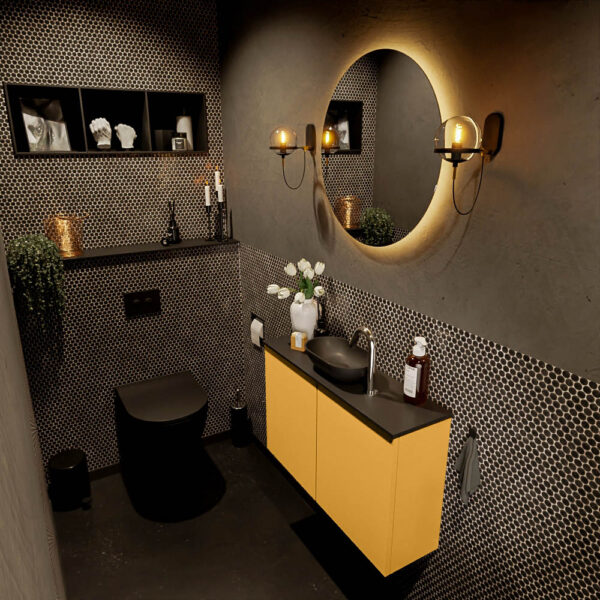 MONDIAZ FOWY toiletmeubel 80cm kleur ocher. Waskom positie midden kleur urban | urban. Met 1 kraangat