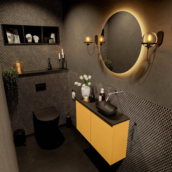 MONDIAZ FOWY toiletmeubel 80cm kleur ocher. Waskom positie rechts kleur urban | urban. Zonder kraangat