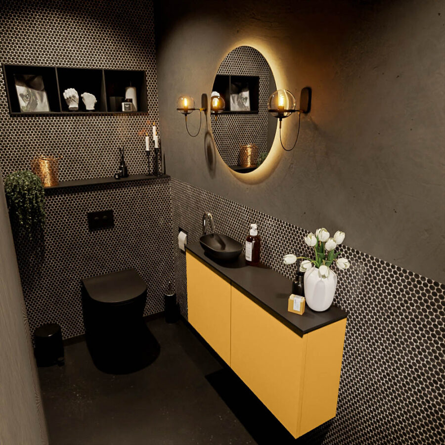 MONDIAZ FOWY toiletmeubel 100cm kleur ocher. Waskom positie links kleur urban | urban. Met 1 kraangat