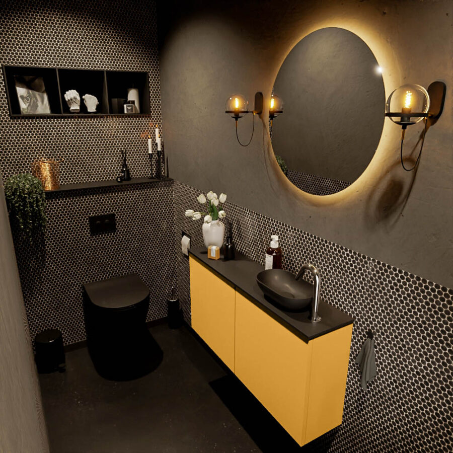 MONDIAZ FOWY toiletmeubel 100cm kleur ocher. Waskom positie rechts kleur urban | urban. Met 1 kraangat