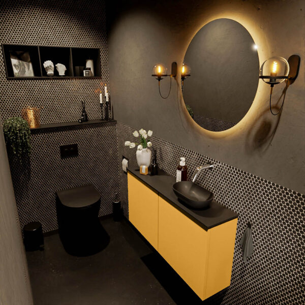 MONDIAZ FOWY toiletmeubel 100cm kleur ocher. Waskom positie rechts kleur urban | urban. Zonder kraangat