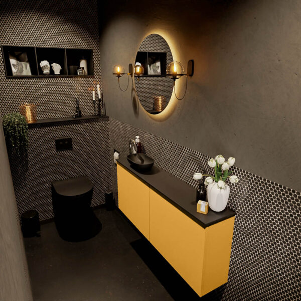 MONDIAZ FOWY toiletmeubel 120cm kleur ocher. Waskom positie links kleur urban | urban. Met 1 kraangat