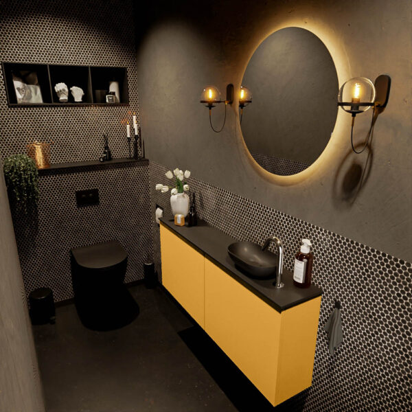 MONDIAZ FOWY toiletmeubel 120cm kleur ocher. Waskom positie rechts kleur urban | urban. Met 1 kraangat