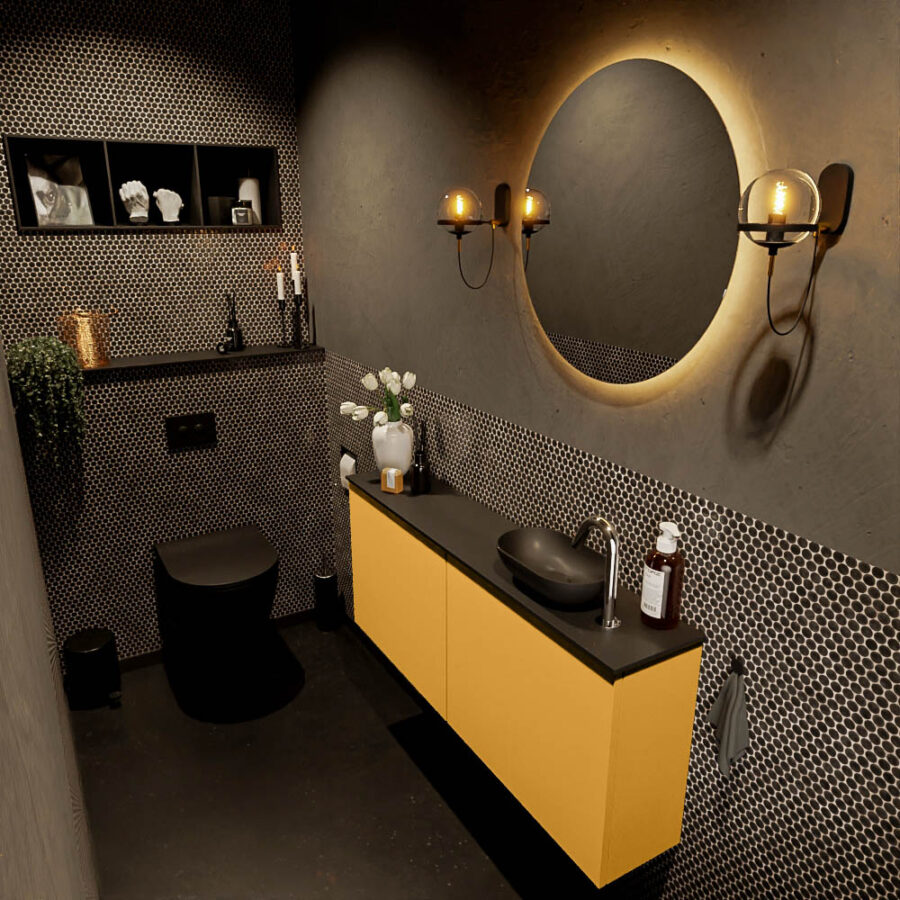 MONDIAZ FOWY toiletmeubel 120cm kleur ocher. Waskom positie rechts kleur urban | urban. Met 1 kraangat