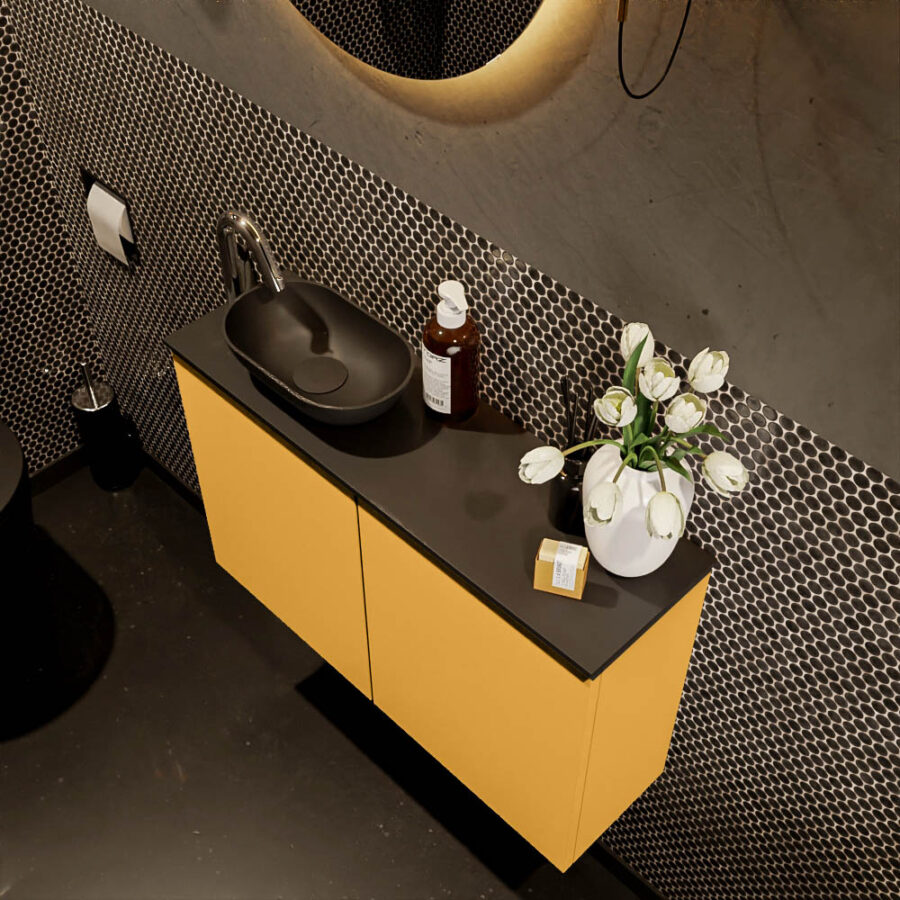 MONDIAZ FOWY toiletmeubel 80cm kleur ocher. Waskom positie links kleur urban | urban. Met 1 kraangat - Afbeelding 3