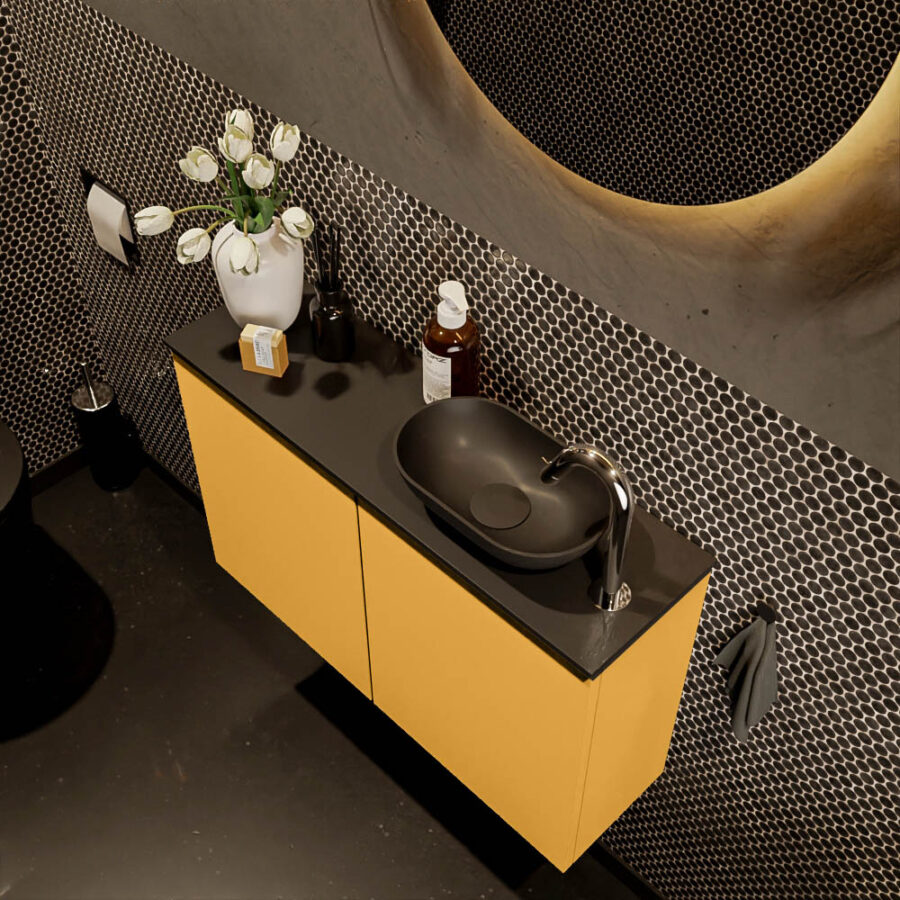 MONDIAZ FOWY toiletmeubel 80cm kleur ocher. Waskom positie rechts kleur urban | urban. Met 1 kraangat - Afbeelding 3