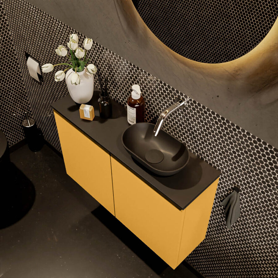 MONDIAZ FOWY toiletmeubel 80cm kleur ocher. Waskom positie rechts kleur urban | urban. Zonder kraangat - Afbeelding 3