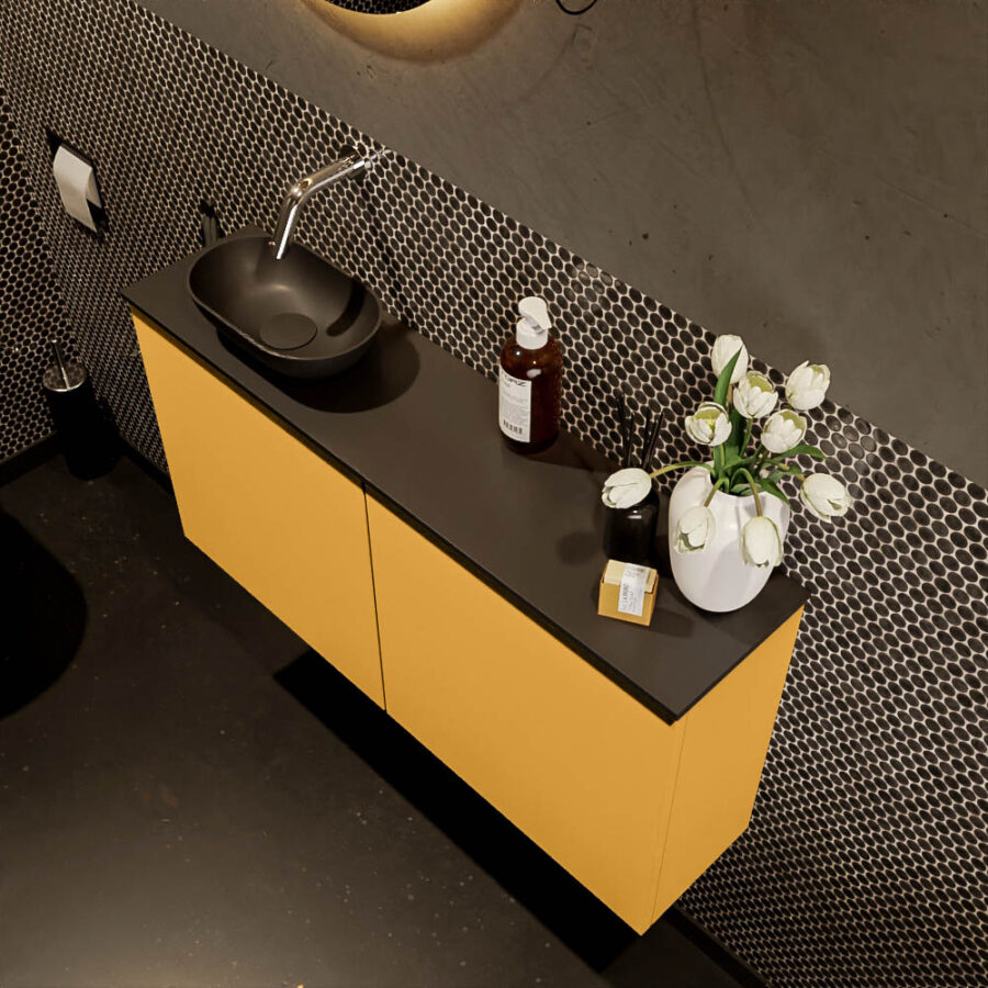 MONDIAZ FOWY toiletmeubel 100cm kleur ocher. Waskom positie links kleur urban | urban. Zonder kraangat - Afbeelding 3
