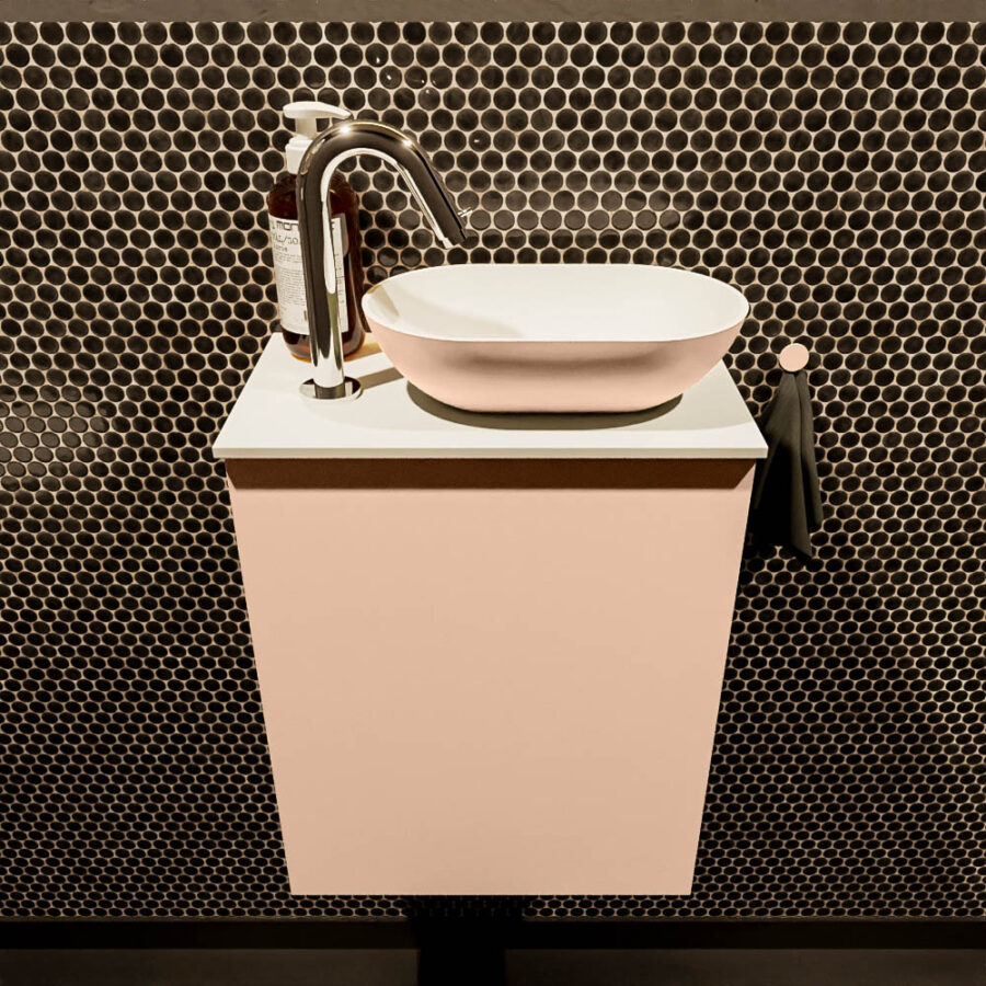 MONDIAZ FOWY toiletmeubel 40cm kleur rosee. Waskom positie rechts kleur rosee | talc. Met 1 kraangat - Afbeelding 2