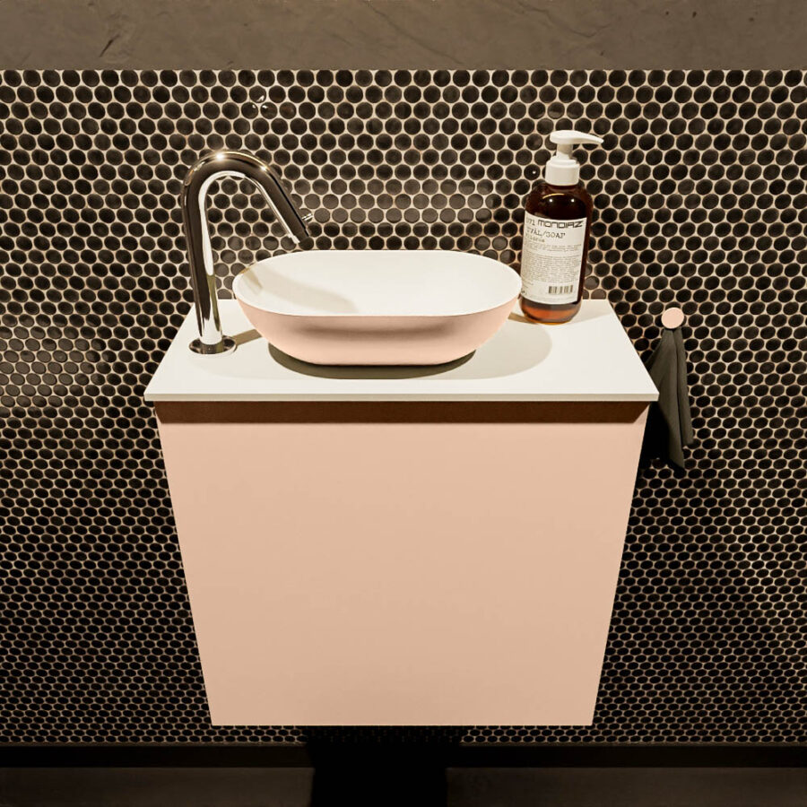 MONDIAZ FOWY toiletmeubel 50cm kleur rosee. Waskom positie links kleur rosee | talc. Met 1 kraangat - Afbeelding 2