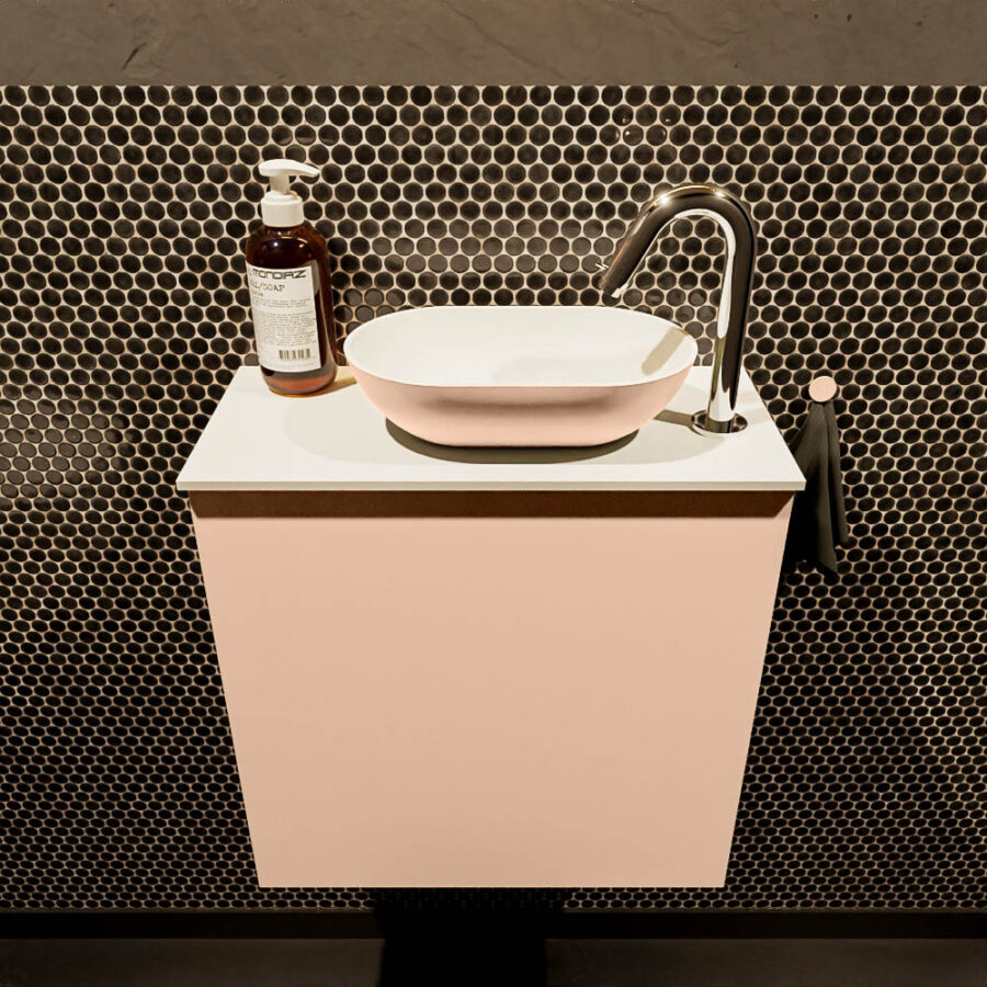 MONDIAZ FOWY toiletmeubel 50cm kleur rosee. Waskom positie rechts kleur rosee | talc. Met 1 kraangat - Afbeelding 2
