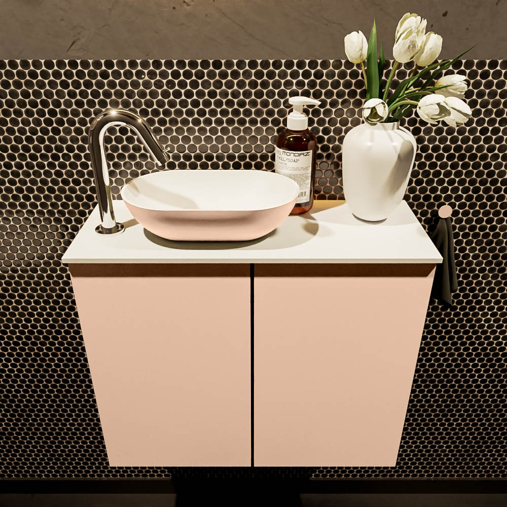 MONDIAZ FOWY toiletmeubel 60cm kleur rosee. Waskom positie links kleur rosee | talc. Met 1 kraangat - Afbeelding 2